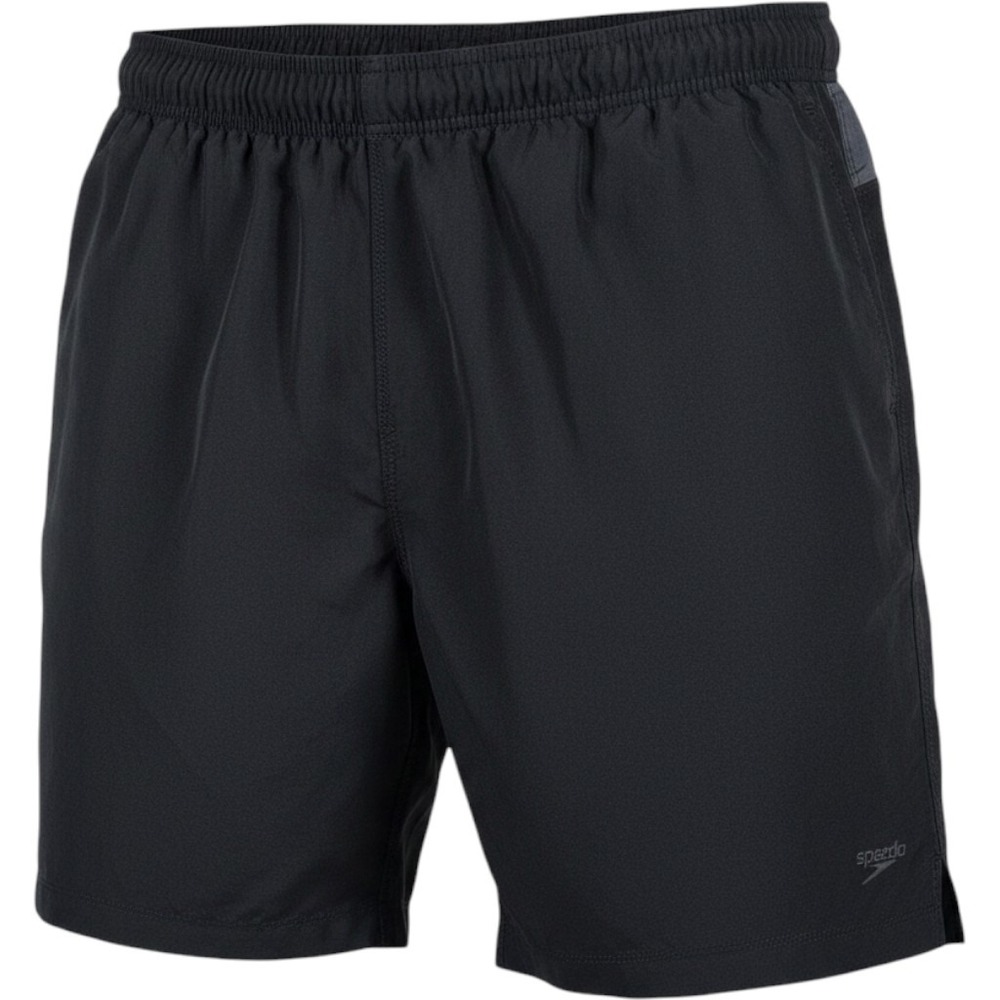 Speedo Men's Swim Trunks Black Grey Elastic Waist Rear Zip Pocket Shorts Size L